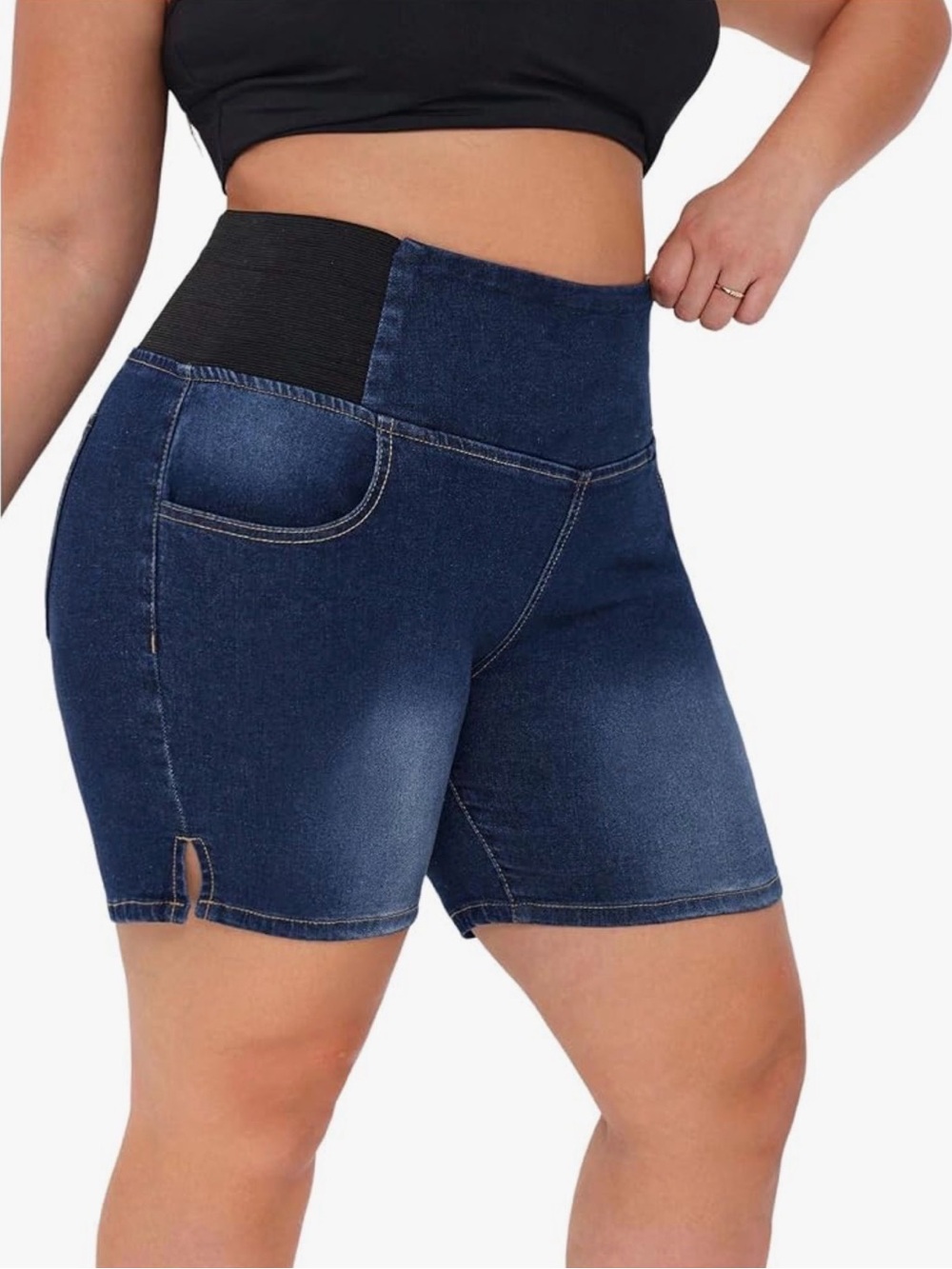 SHEIN Flexra Knit Denim Shorts Plus Size 0XL Stretch Casual Blue